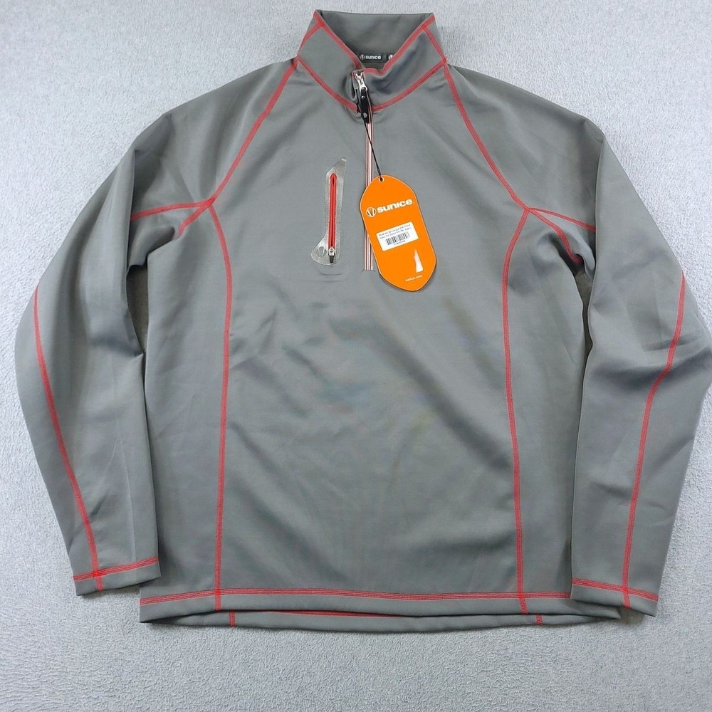 Sunice Golf Pullover Mens XL Gray Red Olie Super Lite FX Quarter Zip Performance